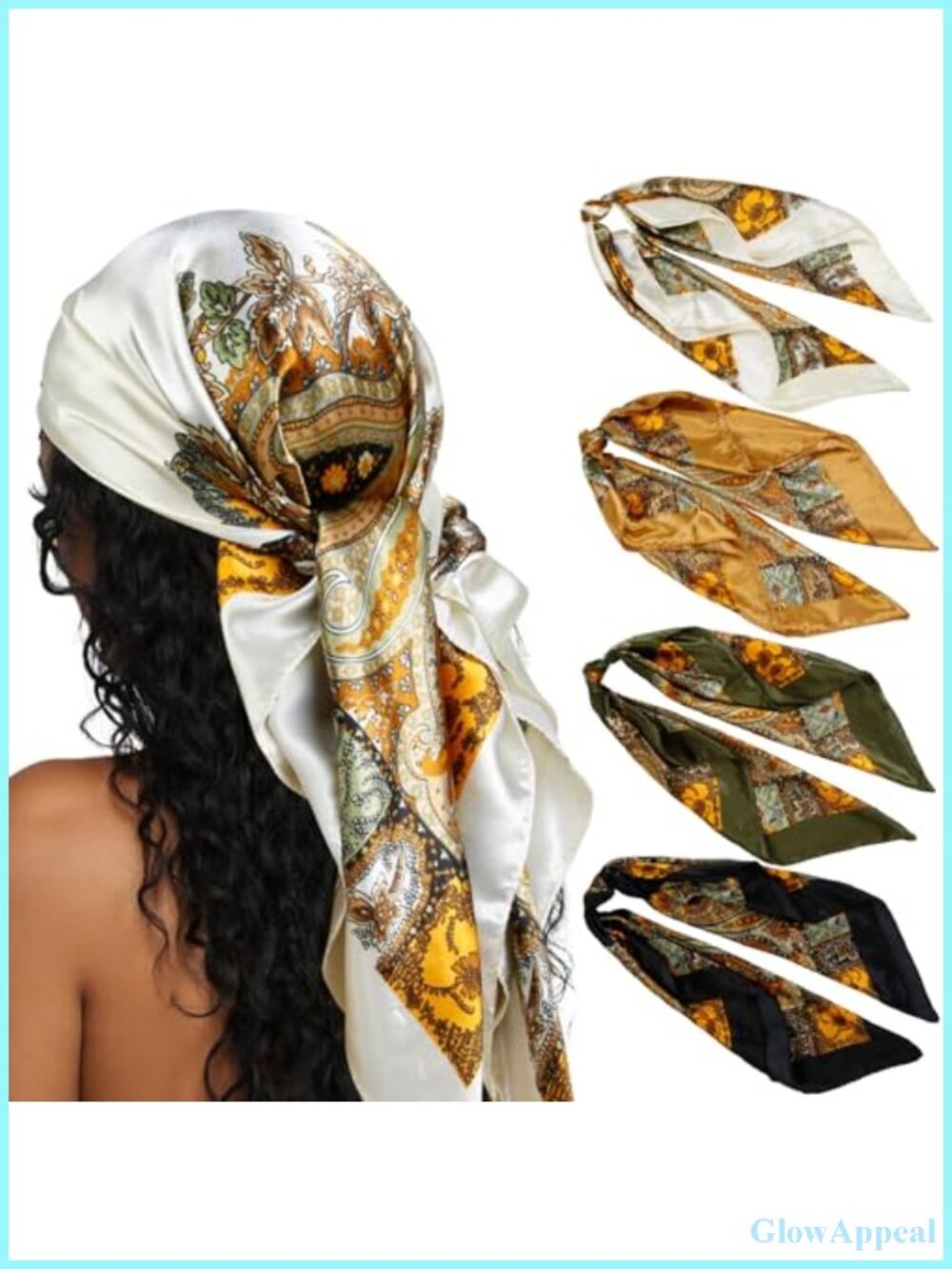 Women's Silk Blend Square Hair Scarves, 35" Head Scarf, Vintage Bandana